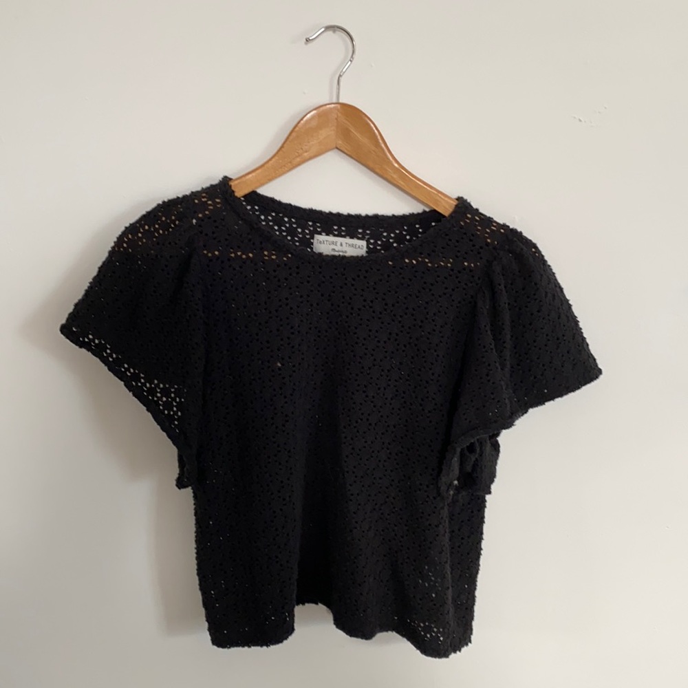 Texture & Thread Eyelet Flutter-Sleeve Top - image 2